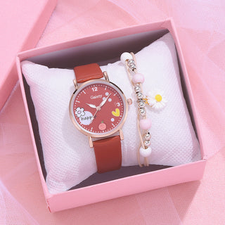 Kids Watches Pink Cute Children's Wristwatch Cartoon Pattern Quartz Watch Set For Girls Fashion Students' Clock relogio infantil Alodia Store