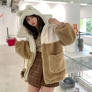 Japanese soft girl cute plus velvet thick hooded sweater ins selling Alodia Store