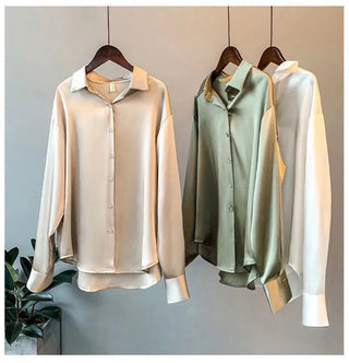 Satin Shirt Womens Clothing Silk Shirts Ovearsized Vintage Blouse Office Lady Sheer Top Longsleeve Dress Shirt Ladies Overshirt Alodia Store