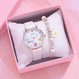 Kids Watches Pink Cute Children's Wristwatch Cartoon Pattern Quartz Watch Set For Girls Fashion Students' Clock relogio infantil Alodia Store