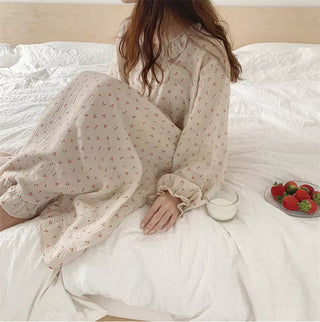 Ruffles Sleep Dress Women Long Sleeve  SLEAPWEAR Alodia Store