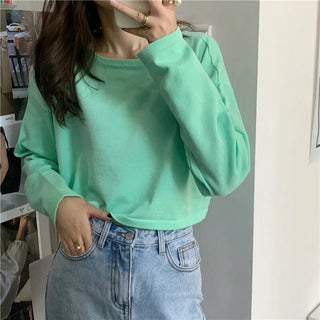 Candy Colors Loose Long Sleeve T-shirts Women Spring Daily Student All-match Casual Streetwear Short Style Tops Basic Undershirt Alodia Store