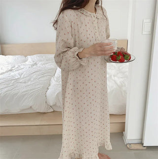 Ruffles Sleep Dress Women Long Sleeve  SLEAPWEAR Alodia Store