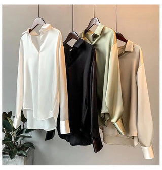 Satin Shirt Womens Clothing Silk Shirts Ovearsized Vintage Blouse Office Lady Sheer Top Longsleeve Dress Shirt Ladies Overshirt Alodia Store