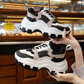Women Sneakers Fashion Chunky Shoes Thick Sole Female Mesh Lace Up Platform Vulcanize Shoes Casual Footwear White Walking Shoes alodia store