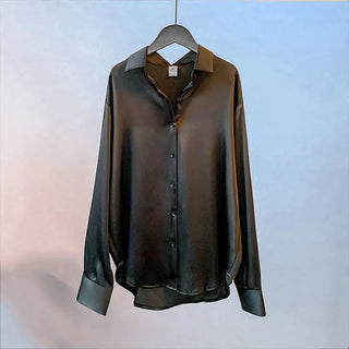Satin Shirt Womens Clothing Silk Shirts Vintage Blouse Office Lady Sheer Top Longsleeve Dress Shirt  Ladies Overshirt Alodia Store