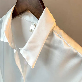 Satin Shirt Womens Clothing Silk Shirts Ovearsized Vintage Blouse Office Lady Sheer Top Longsleeve Dress Shirt Ladies Overshirt Alodia Store
