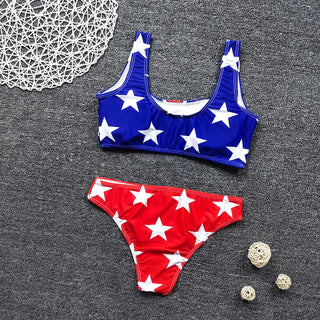 Women Independence Day Push Up High Cut V Neck Two Pieces Bikini Swimwear Alodia Store