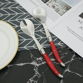 2pcs 10'' Red Salad Spoon set Laguiole Stainless steel Spoon Western Dinnerware Black ABS Handle Party Cake Dessert Tool Kitchen Alodia Store