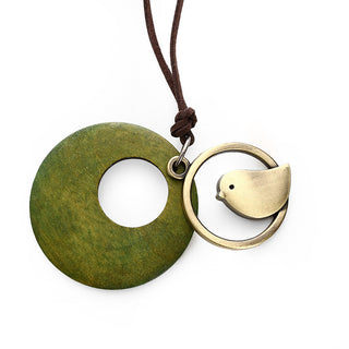 Vintage Wooden Bird Pendant Necklaces Boho Ethnic Style Metal Hollow Necklaces Retro Long Sweater Chain Rope Jewelry for Women Alodia Store