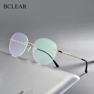 Titanium Alloy Rimless Glasses Frame Men Ultralight Round Eyeglasses Myopia Prescription Frames For Women Optical Eye Glass Alodia Store