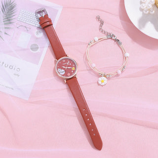 Kids Watches Pink Cute Children's Wristwatch Cartoon Pattern Quartz Watch Set For Girls Fashion Students' Clock relogio infantil Alodia Store