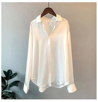 Satin Shirt Womens Clothing Silk Shirts Ovearsized Vintage Blouse Office Lady Sheer Top Longsleeve Dress Shirt Ladies Overshirt Alodia Store