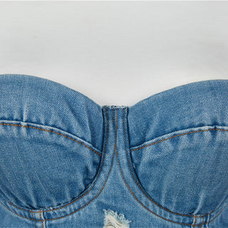 Sexy short Denim Halter crop top women vintage summer alodia store