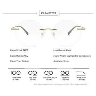 Titanium Alloy Rimless Glasses Frame Men Ultralight Round Eyeglasses Myopia Prescription Frames For Women Optical Eye Glass Alodia Store