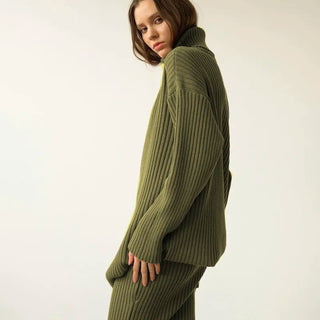 New Casual Two Pieces Turtle Neck Sweater and Midi Skirt Female Warm Suits with Skirt Alodia Store