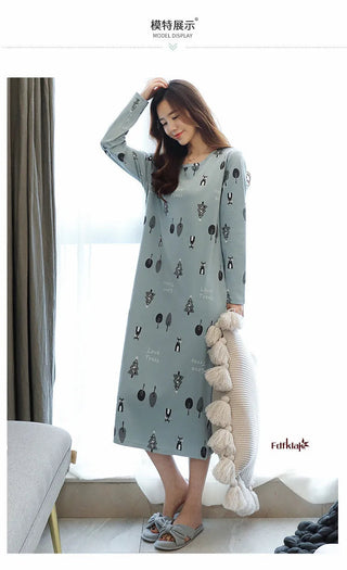 Fdfklak Plus size 100% cotton nightdress women spring autumn nightgowns female long sleeve sleep dress women's nightshirt M-3XL Alodia Store