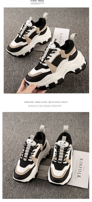 Women Sneakers Fashion Chunky Shoes Thick Sole Female Mesh Lace Up Platform Vulcanize Shoes Casual Footwear White Walking Shoes alodia store