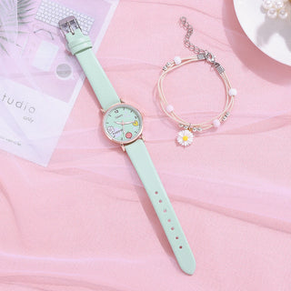 Kids Watches Pink Cute Children's Wristwatch Cartoon Pattern Quartz Watch Set For Girls Fashion Students' Clock relogio infantil Alodia Store