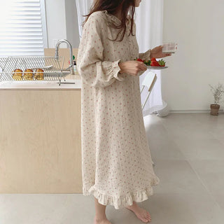 Ruffles Sleep Dress Women Long Sleeve  SLEAPWEAR Alodia Store