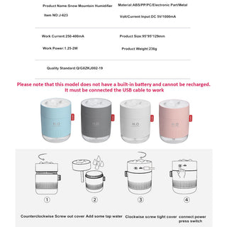 White Snow Mountain Humidifier 500ML Ultrasonic USB Aroma Air Diffuser Soothing Light Aromatherapy Humidificador Home Difusor ALODIA STORE