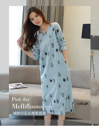 Fdfklak Plus size 100% cotton nightdress women spring autumn nightgowns female long sleeve sleep dress women's nightshirt M-3XL Alodia Store