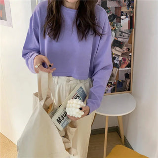 Candy Colors Loose Long Sleeve T-shirts Women Spring Daily Student All-match Casual Streetwear Short Style Tops Basic Undershirt Alodia Store