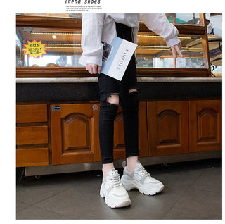 Women Sneakers Fashion Chunky Shoes Thick Sole Female Mesh Lace Up Platform Vulcanize Shoes Casual Footwear White Walking Shoes alodia store