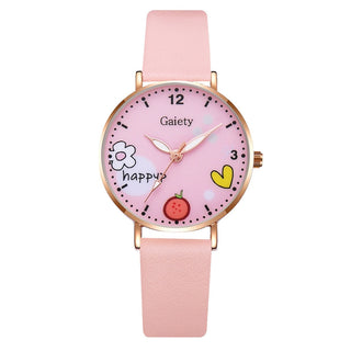Kids Watches Pink Cute Children's Wristwatch Cartoon Pattern Quartz Watch Set For Girls Fashion Students' Clock relogio infantil Alodia Store