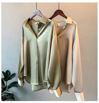 Satin Shirt Womens Clothing Silk Shirts Ovearsized Vintage Blouse Office Lady Sheer Top Longsleeve Dress Shirt Ladies Overshirt Alodia Store
