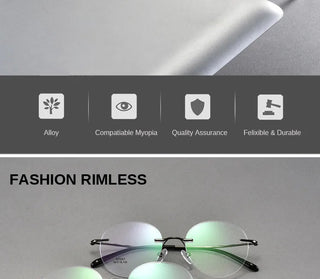 Titanium Alloy Rimless Glasses Frame Men Ultralight Round Eyeglasses Myopia Prescription Frames For Women Optical Eye Glass Alodia Store