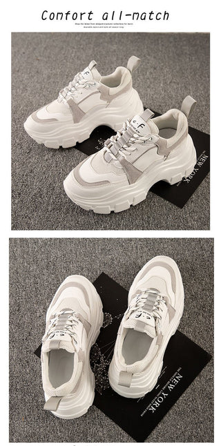 Women Sneakers Fashion Chunky Shoes Thick Sole Female Mesh Lace Up Platform Vulcanize Shoes Casual Footwear White Walking Shoes alodia store