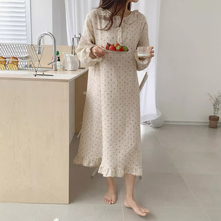 Ruffles Sleep Dress Women Long Sleeve  SLEAPWEAR Alodia Store
