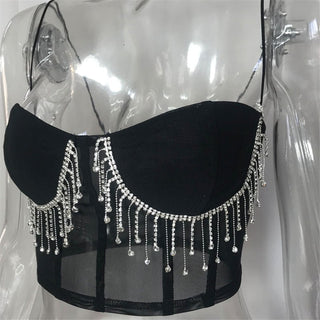crystal tassels mesh bralette crop tops women push up croptop 2020 night out club party sexy beach wear chic ladies summer tops alodia store