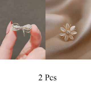 Fashion Brooch Set Flower Bow Brooches for Women Metal Anti-glare Lapel Pin Fixed Clothes Pins Sweater Coat Clothing Accessories alodia store