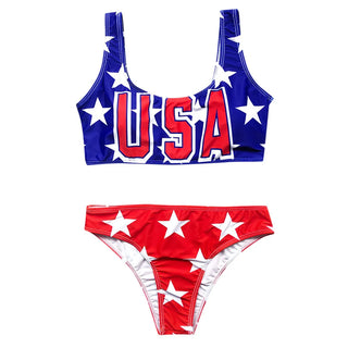 Women Independence Day Push Up High Cut V Neck Two Pieces Bikini Swimwear Alodia Store