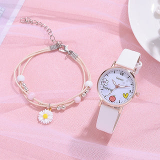 Kids Watches Pink Cute Children's Wristwatch Cartoon Pattern Quartz Watch Set For Girls Fashion Students' Clock relogio infantil Alodia Store