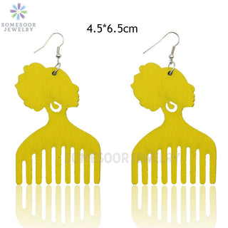 SOMESOOR 4 Styles Colorful African Comb Wooden Drop Earrings Engraved Afrocentric Ethnic Wood Dangle Jewelry For Women Gifts Alodia Store