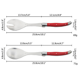 2pcs 10'' Red Salad Spoon set Laguiole Stainless steel Spoon Western Dinnerware Black ABS Handle Party Cake Dessert Tool Kitchen Alodia Store
