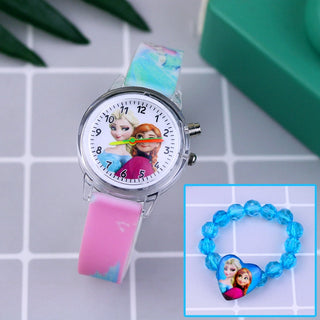 Fashion Cartoon Flash Light Girls Watches Kids with Bracelet Silicone Strap Princess Elsa Children Watches Clock reloj infantil Alodia Store