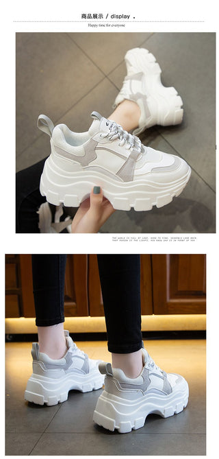 Women Sneakers Fashion Chunky Shoes Thick Sole Female Mesh Lace Up Platform Vulcanize Shoes Casual Footwear White Walking Shoes alodia store