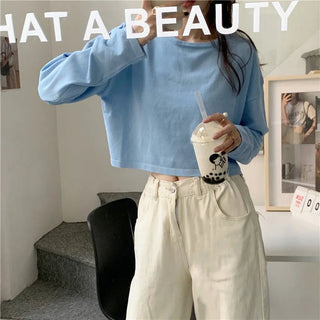 Candy Colors Loose Long Sleeve T-shirts Women Spring Daily Student All-match Casual Streetwear Short Style Tops Basic Undershirt Alodia Store