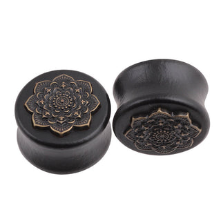 New Style 2PCS Black Natural Wood Mandala Flower Ear Plugs Tunnels Ear Expanders Earring Gauges Piercing Plug Ears Body Jewelry Alodia Store