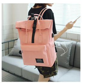 Women External USB Charge Backpack Nylon Rucksack ALODIA STORE