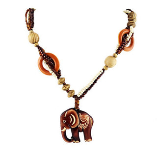 KUNIU 2023 Boho Jewelry Ethnic Style Long Hand Made Bead Wood Elephant Pendant Necklace for Women Price Decent women's neck Alodia Store
