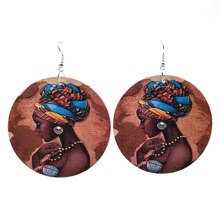 YD&YDBZ 2019 New Ethnic Style Big Round Drop Earrings For Women Wood Printing Earrings Fashion Punk Girls Jewelry Accessories Alodia Store