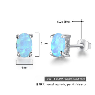 Sterling Silver Stud Earrings for Women Cute 4mm Created Oval White Pink Blue Fire Opal Earrings Alodia Store