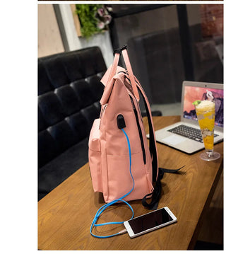 Women External USB Charge Backpack Nylon Rucksack ALODIA STORE