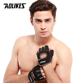 AOLIKES 1 Pair Men Women Gym Half Finger Sports Fitness Exercise Training Wrist Gloves Anti-slip Resistance Weightlifting Gloves Alodia Store