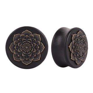 New Style 2PCS Black Natural Wood Mandala Flower Ear Plugs Tunnels Ear Expanders Earring Gauges Piercing Plug Ears Body Jewelry Alodia Store